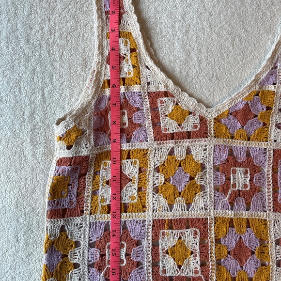 Rebellion Again Crochet Cropped Tank Top, Pink Mustard Cream. Size Medium - Picture 4 of 7